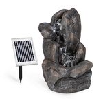 blumfeldt Felsquell - Solar cascade fountain, Garden fountain, LED lighting, 2kW solar panel, 2000mAh battery, Made of frost-resistant polyresin