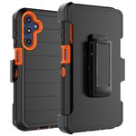 Takfox Galaxy A15 5G Case, for Samsung A15 5G Belt Clip Holster Phone Case with [Built-in Screen Protector] Kickstand Protective Rugged Heavy Duty Shockproof Dustproof Durable Cover-Black/Orange