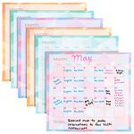 6 Pack Adhesive Monthly Dry Erase Wall Calendar Resuable Undated, Geometric 13.75 x 12.8