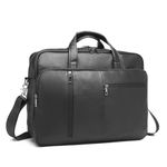 seyfocnia Men's Leather Messenger Laptop Bag, 17.3 Inch Messenger Briefcase Business Satchel Computer Handbag Shoulder Bag Fits Laptop Computer (Black)