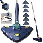 360° Rotatable Adjustable Cleaning Mop, 51 in Extendable Triangle Mop with Long Handle, Automatic Wringing Microfiber Spin Floor Multifunctional Mop (Blue-with 6 Mop Heads)