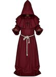 Friar Medieval Hooded Monk Renaissance Priest Robe Costume Cosplay Red