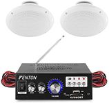 eAudio Bluetooth Ceiling Speaker System with Amplifier FM Radio and MP3 USB for Home Hi-Fi Cafe Restaurant Shop Installation (Pair)