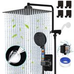 12" Rain Shower Head with Handheld Dual Filtered Showerhead for Hard Water Matte Black Rainfall Shower Head with 10 Setting Handheld Built-in 2 Power Wash +12" Shower Extension Arm,79" Hose & 4 Hooks