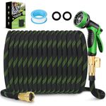 FlexiSolve NON-EXPANDABLE Garden Hose 25 ft, Ultra Lightweight & Super Flexible Water Hose With 10-Pattern Spray Nozzle, Kink-Free Hose, Leak-Proof, Durable 3750d High-Density Fabric, Brass Fittings