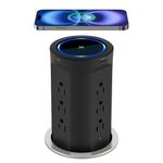 Automatic Pop up Outlet for Countertop with 45W USB C Fast Charging,15W Wireless Charger, 12AC 2 USB-C 2 USB-A, 3.93" Diameter Round Pop Up Electrical Outlets for Kitchen Counter Conference (Black)
