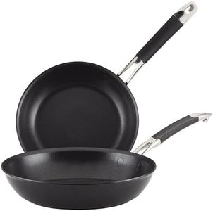 Anolon Smart Stack Hard Anodised Non Stick cookware 22/25cm Frying Pan Twin Pack, Skillet Pack, Pots and Pans, Induction Compatible, Dishwasher Safe, Oven Safe, Black