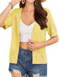 GRACE KARIN Women's lightweight Summer Spring Cardigans Short Sleeve Crochet Cropped Shrug Bolero Sweater Tops Yellow XL