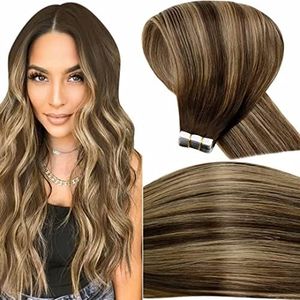 LaaVoo Tape in Hair Extensions Human Hair Balayage Tape Hair Extensions 100g Dark Brown to Ash Blonde with Brown 16 Inch 40pcs