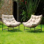 Idzo Caline Large Rattan Outdoor Papasan Chair Set of 2, Premium Olefin Thick Cushion, Upgraded 2000Hrs UV Resistant Wicker, 500lbs Capacity Patio Scoop Design, 2 Pcs, Alabasteur