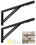 QWORK 24" Heavy Duty Folding Shelf Brackets for Wall Mounted Folding Tables Benches Shelves - 2 Pack Iron Bracket with Black Finish - Max Load 330lbs