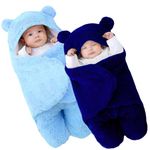 BRANDONN Baby Blankets New Born Combo Pack of Wearable Swaddle Wrapper Security Blanket for Kids for 0-6 Month Babies (Sky, Navy Blue, 70 cm x 70 cm)