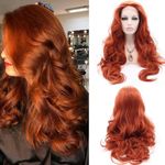 Xiweiya Wigs 13x3 Lace Long Boay Wave Copper Red Lace Front Wig Free Part Long Ginger Red Wig with Heat Resistant Fiber for Women Drag Queen Cosplay Party 24"