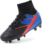 DREAM PAIRS Boys Girls Soccer Cleats Youth Firm Groud Outdoor Sport Athletic High Top Football Shoes for Little/Big Kid,Size 6 Big Kid,Black/Royal Blue/Red,HZ19002K