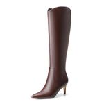 MIRAAZZURRA Brown Knee High Boots Women Kitten Heel Pointed Toe Long Boots Side Zipper Fashion Tall Boots for Party Wedding Date Dress Size 9