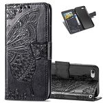 Asdsinfor iPhone 6 Case Full Stylish Advanced Embossing Wallet Case Credit Cards Slot with Stand for PU Leather Shockproof Flip Magnetic Case for iPhone 6 / iPhone 6S Butterfly Black SD