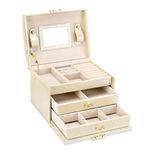 Lychee Jewelry orgnizer Beautiful Leather Jewelry Box Case Storage Organizer with Mirror Earring Necklace,Ring Display Gift for Christmas Xmas Mother's Day,GF,Wife. (Beige)