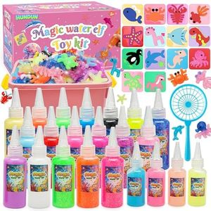 HunDun Pink Magic Water Elf Toy Kit for Girls,Large Capacity Aqua Fairy Water Gel Kit with Sparkling Magic Gel Glow in the Dark, Make Your Own Squishies 22 Gels & 14 Molds Magic Water Pets