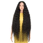 DÉBUT Lace Front Wig Super Long Wavy Wig for Women 41 inches 280g Synthetic Hair Heat Resistant Fiber 130% Density (41 inches, Natural black)