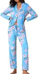 Ekouaer Pajamas Women's Long Sleeve Sleepwear Soft Button Down Loungewear Pjs Lounge Set Nightwear,Floral Light Blue,Medium