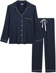 Amorbella Womens Maternity Button Up/Down Long Sleeve Pajama/Pj Set(Navy Blue, Large)