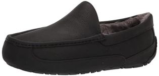 UGG Men's Ascot Wide Slipper, Black Matte Leather, 10 UK