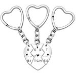 HULALA 3 PCS Best Friends Keyrings For Women Puzzle Heart Pendant Engraved Keychain Friendship Gifts For Leaving Long Distance (BEST BITCHES)