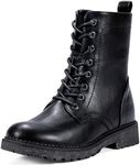 Vepose Women's 25 Combat Ankle Boots Lace up Inner Zipper Mid Calf Booties for Lady, Zipper Combat-925-black, 7.5