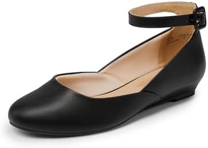 DREAM PAIRS Women's Dress Flats Ballet Low Wedge Round Toe Ankle Strap Comfortable Casual Flats Shoes, Revona，Black/PU-1,Size 5