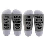 LEVLO Funny Dog Mom Gift for Dog Lover Me and My Dog Talk About You Socks Funny Dog Saying Gift for Dog Mama, 2 Pairs/Set - Mid Calf - 1, Medium