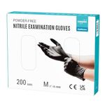 EUROPAPA® 200x disposable nitrile gloves powder free examination gloves EN455 EN374 latex free in Sizes S, M, L & XL (M, Black)