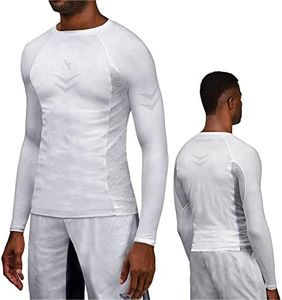 Hayabusa Ranked BJJ Rash Guard for Men Long Sleeve - White, Medium