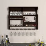 ODEJIA Wooden Wall Mounted Wine Rack, Bar Cabinet with Glass Storage, Wall Hanging Mini Bar for Home Wine Rack/Holder Upside Down Glass Hanging Organizer Size 30 x 24 Inch (Rosewood) (Walnut)