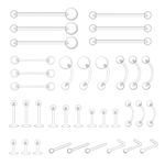 PiercingArt 36Pcs Clear Piercing Retainers Bioflex Nose Tongue Nipple Belly Rings Eyebrow Lip Nose Studs Cartilage Tragus Earring Retainer Industrial Bar Plastic Piercing Jewelry For Surgery