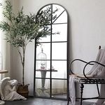 ZMYCZ Floor Full Length Mirror, Black Arched-Top, Large Window Pane Mirror, Wall Mounted Mirror, 65"x22" Standing Mirror Hanging or Leaning, Body Mirrors for Bedroom, No Stand