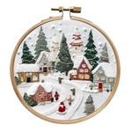 RuiDay Christmas Embroidery Kit, Embroidery Kits for Adults Beginners, Cross Stitch Kits for Adults with Christmas Elements, DIY Cross Stitch Kits Includes Hoop Cloth Needles Threads (Holiday Village)