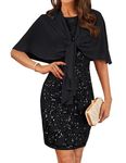 GRACE KARIN Women Sparkly Sequin Dress with Chiffon Cardigan Plus Size Oversized Party Dress Round Neck Solid Color Dress Black 14