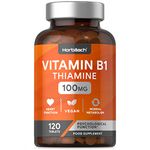 Vitamin B1 Thiamine 100mg Tablets | 120 Count (4 Months Supply) | High Strength Vitamin B1 | Suitable for Vegetarians and Vegans | No Artificial Preservatives | by Horbaach