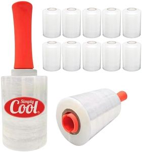 12 Pack Industrial Strength Mini Hand Stretch Wrap with 2 Plastic Handles, 60 Gauge Thick, 5" x 1000 Ft Roll, Shrink Wrap Roll for Moving Pallets, Plastic Wrap for Packing, Heavy Duty Stretch Film