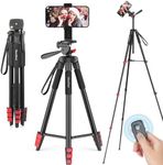 65” Phone Tripod, Tripod for iPhone, Cellphone Tripod with Remote Shutter & Phone Holder for Live Streaming & Video Recording, Compatible with iOS/Android/Camera (Included Carry Bag)