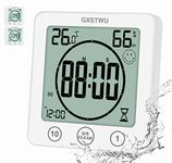 GXSTWU Digital Shower Clock Waterproof Timer with Alarm, Bathroom Kitchen Wall Clock, Touch Screen Timer [Count up and Down], Thermometer Hygrometer Suction Cup Hanging Hole Stand Magnet (2packs)