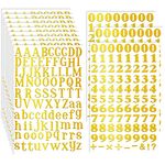 Prasacco 12 Sheets Gold Alphabet Letter Stickers, Adhesive Vinyl Alphabet and Number Stickers Small Craft Scrapbooking Sticker Letters for DIY Art Craft Printing Graduation Cap Decoration