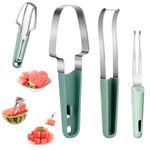 3 in 1 Watermelon Slicer Set, Stainless Steel Watermelon Cutter, Multi-Function Watermelon Fork Slicer, Summer Kitchen Gadget Watermelon Mold for Kitchen Camping (Green)