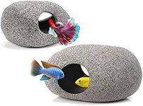 MUNLIT Ceramic Fish Tank Decorations, Betta Fish Tank Accessories Rock Caves, Stackable Aquarium Cichlid Cave, Betta Fish Hideout and House, Small Hiding Rock for Fish Bowl (2 PCS Oval Style A)