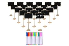 20PCS Wood Mini Chalkboard Sign and Replacement Stickers, Food Labels for Party Buffet,Blackboard for Message Board Signs,Weddings Place Cards, Birthday Party