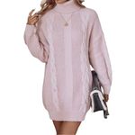 LIGHT DOT Women's Winter Sweater Long Sleeve Oversized Cable Knit Dress Loose Pullover Mini Tunic Sweater Dress, Pink, M