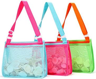 Tagitary Beach Toy Mesh Beach Bag Kids Shell Collecting Bag Beach Sand Toy Seashell Bag for Holding Shells Beach Toys Sand Toys Swimming Accessories for Boys and Girls (Light Pink+blue+green)