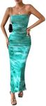 Milumia Women's Printed Strapless Tube Top Long Dress Slit Hem Sleeveless Bodycon Maxi Dresses Cadet Blue X-Large