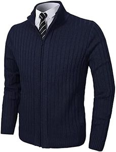Pioneer Camp Men's Cardigan Sweaters Full Zip Up Stand Collar Slim Fit Casual Knitted Sweater with 2 Front Pockets（Navy，XXXL）