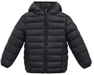 Happy Cherry Boys' Reversible Lightweight Puffer Jacket Hooded Water-Resistant Winter Coat Black 4-5 Years (130)